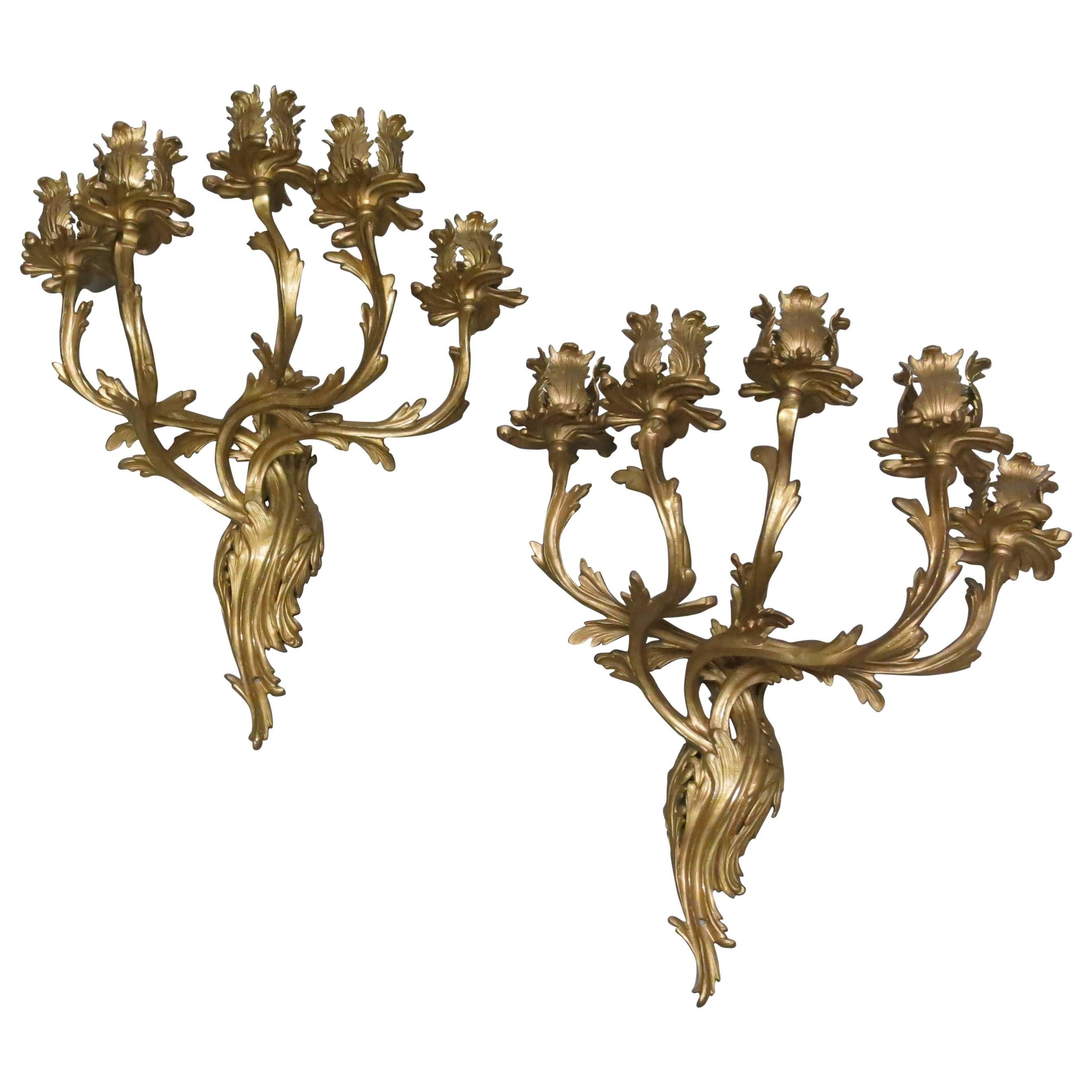 Pair of Gilt French Sconces Louis XV Style For Sale