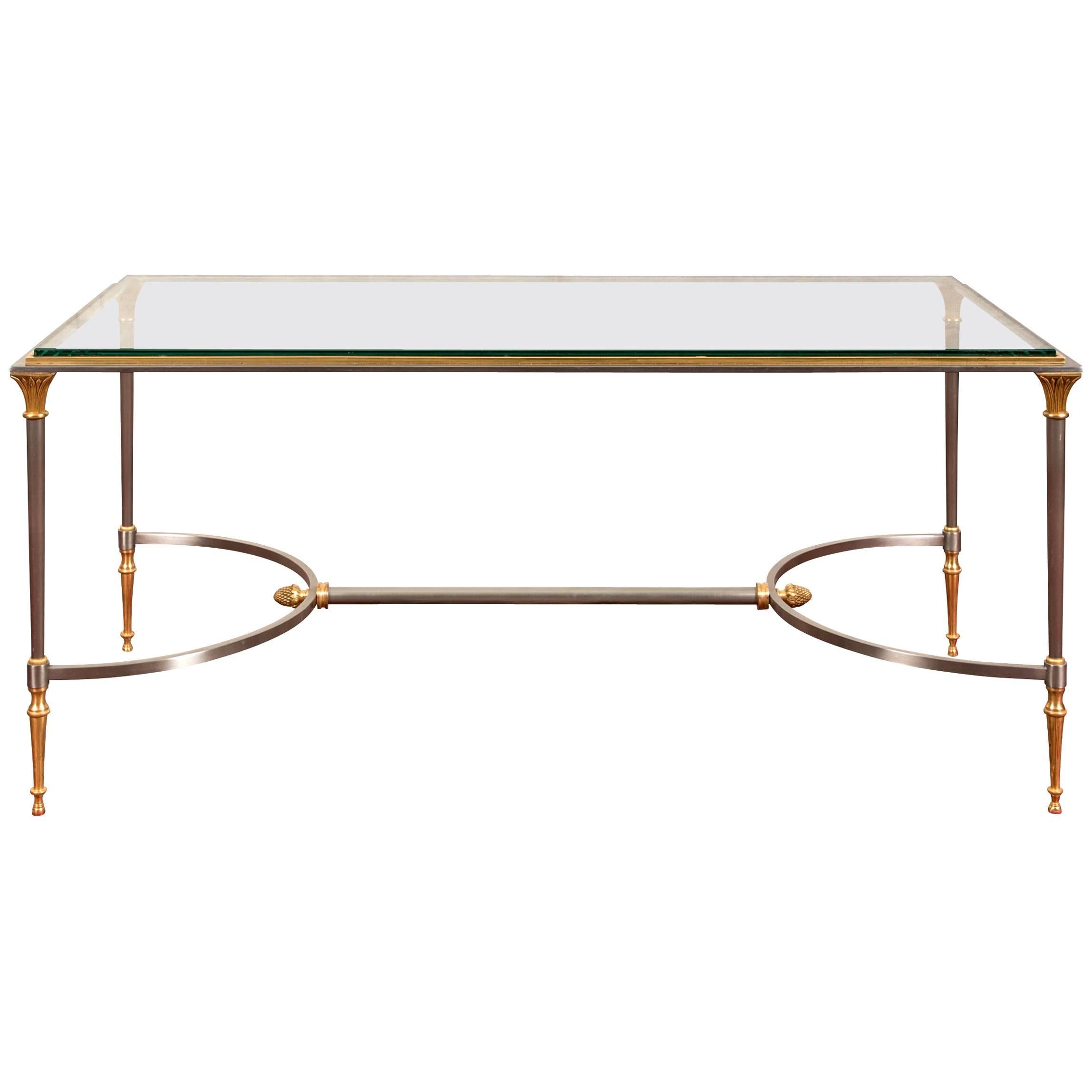 Fine Brass and Nickel Glass Top Cocktail Table