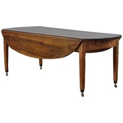 French Neoclassical Light Walnut Oval Drop-Leaf Dining Table, Early 19th Century