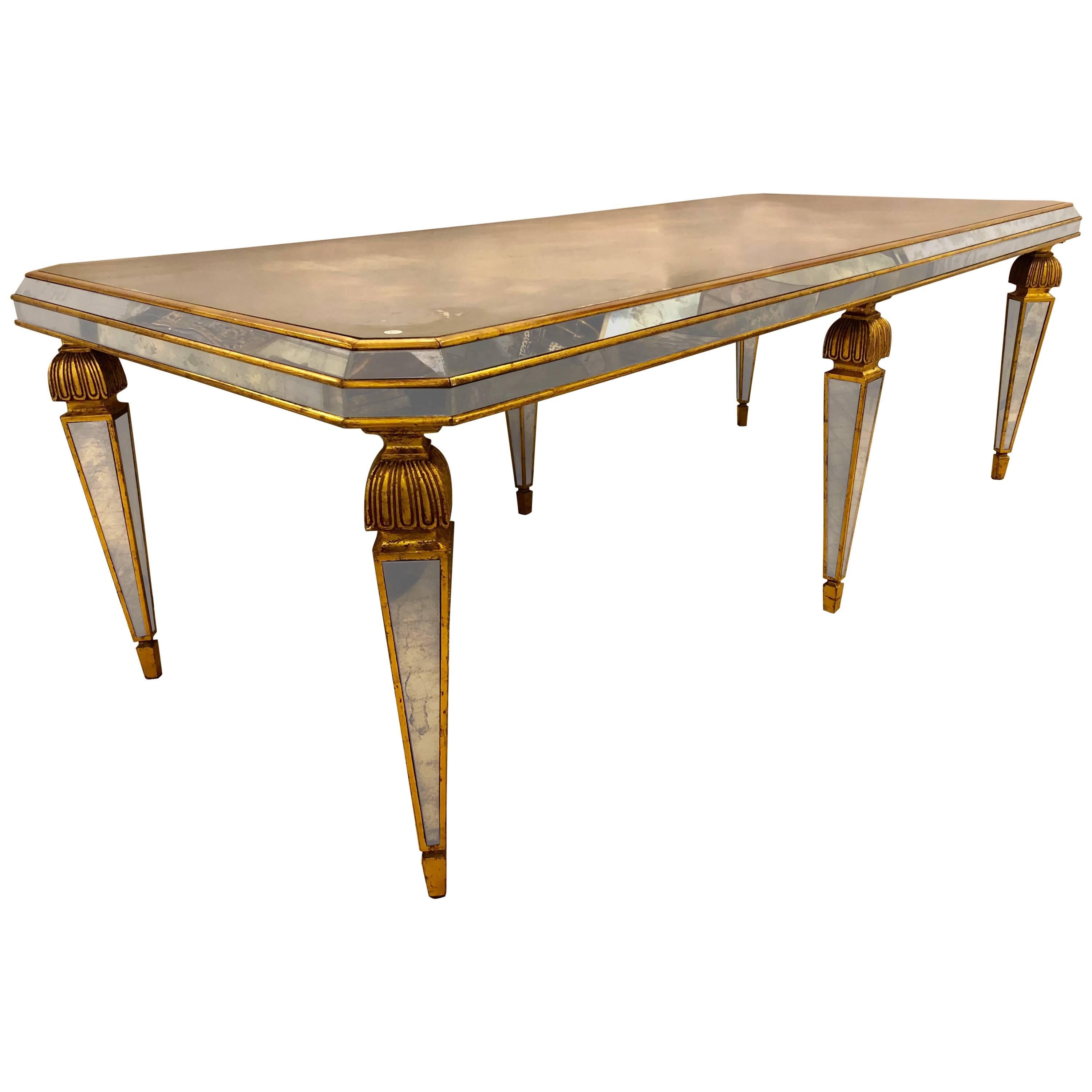 Hollywood Regency Antiqued Mirrored Dining / Conference Table