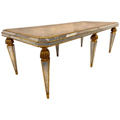 Hollywood Regency Antiqued Mirrored Dining / Conference Table