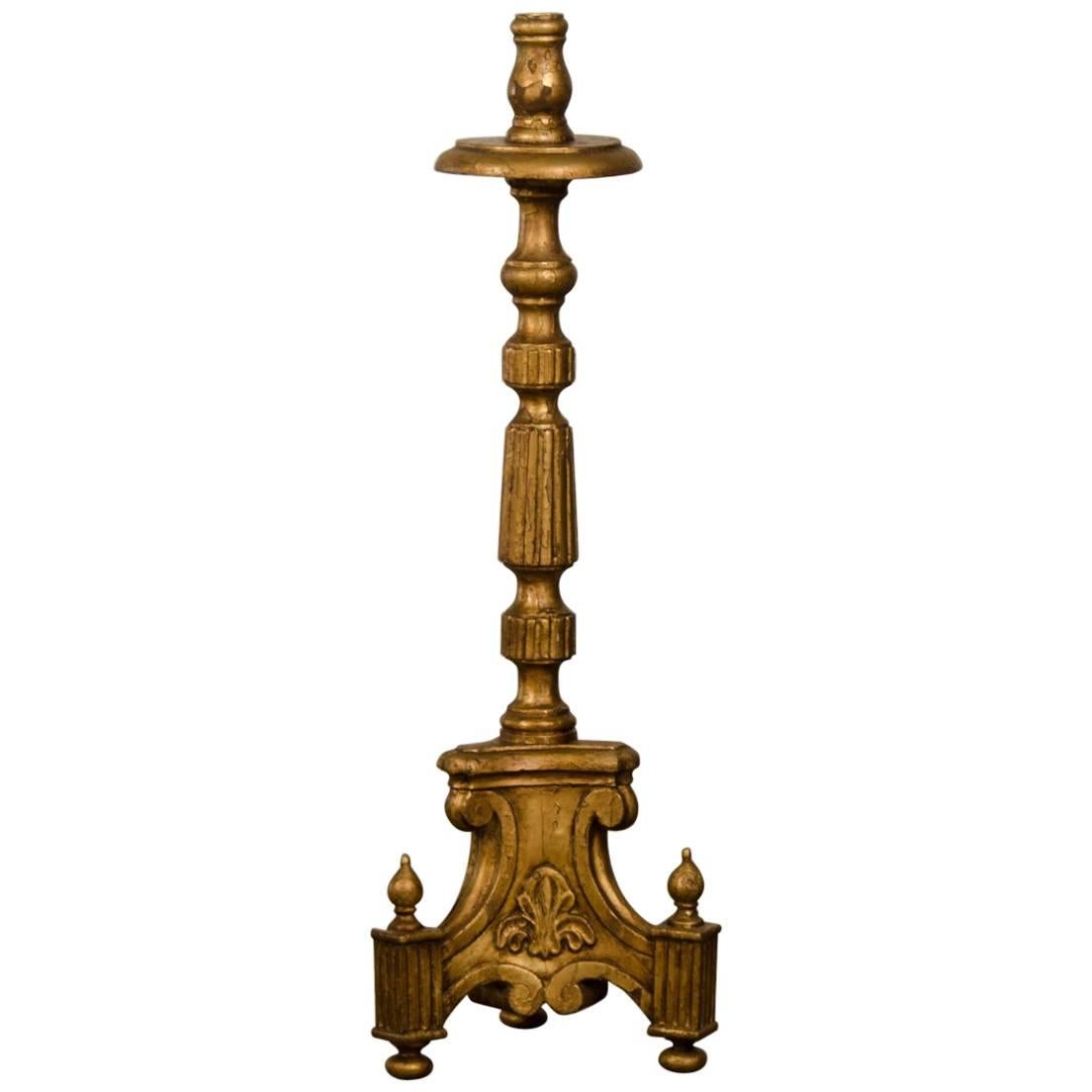 Antique Italian Neoclassical Gold Leafed Candlestick from Italy, circa 1885 For Sale