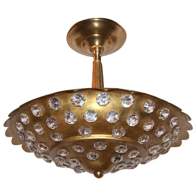 Gilt Light Fixture with Crystal Insets. Sold Individually.
