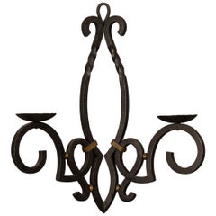 Massive Vintage French Iron Two Candle Arm Sconce from France, circa 1940