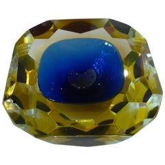 Rare Italian Murano Diamond Faceted Square Sommerso Glass Geode Bowl