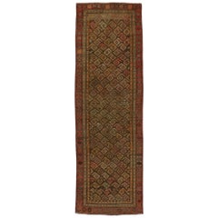 Retro Turkish Oushak Runner with Craftsman Style, Short Hallway Runner