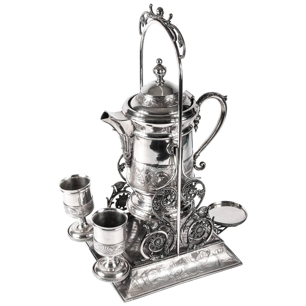 Antique Aesthetic Movement  Dispenser on Stand with Cups