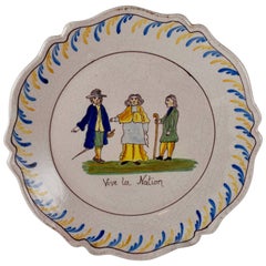 Antique 18th Century Nevers French Revolution Tin-Glazed Faïence Dish, Vive La Nation