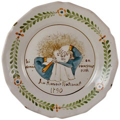 18th Century Nevers French Revolution Tin-Glazed Faïence Dish, Au Raisoir