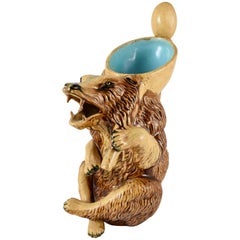Late 19th Century American Majolica Honey Bear with Spoon Handle Pitcher or Jug