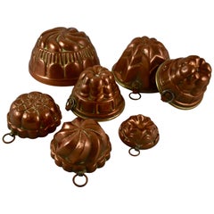 19th Century French Rustic Hammered Copper Food Molds, Assembled Group of Seven