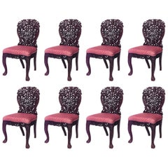 Set of 8 Asian Burmese Walnut Side Chairs