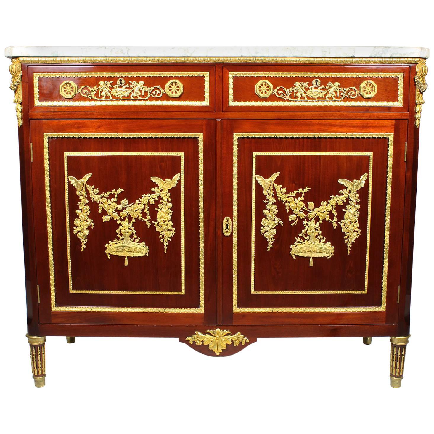 French Louis XVI Style Mahogany & Gilt-Bronze Mounted Server Commode For Sale