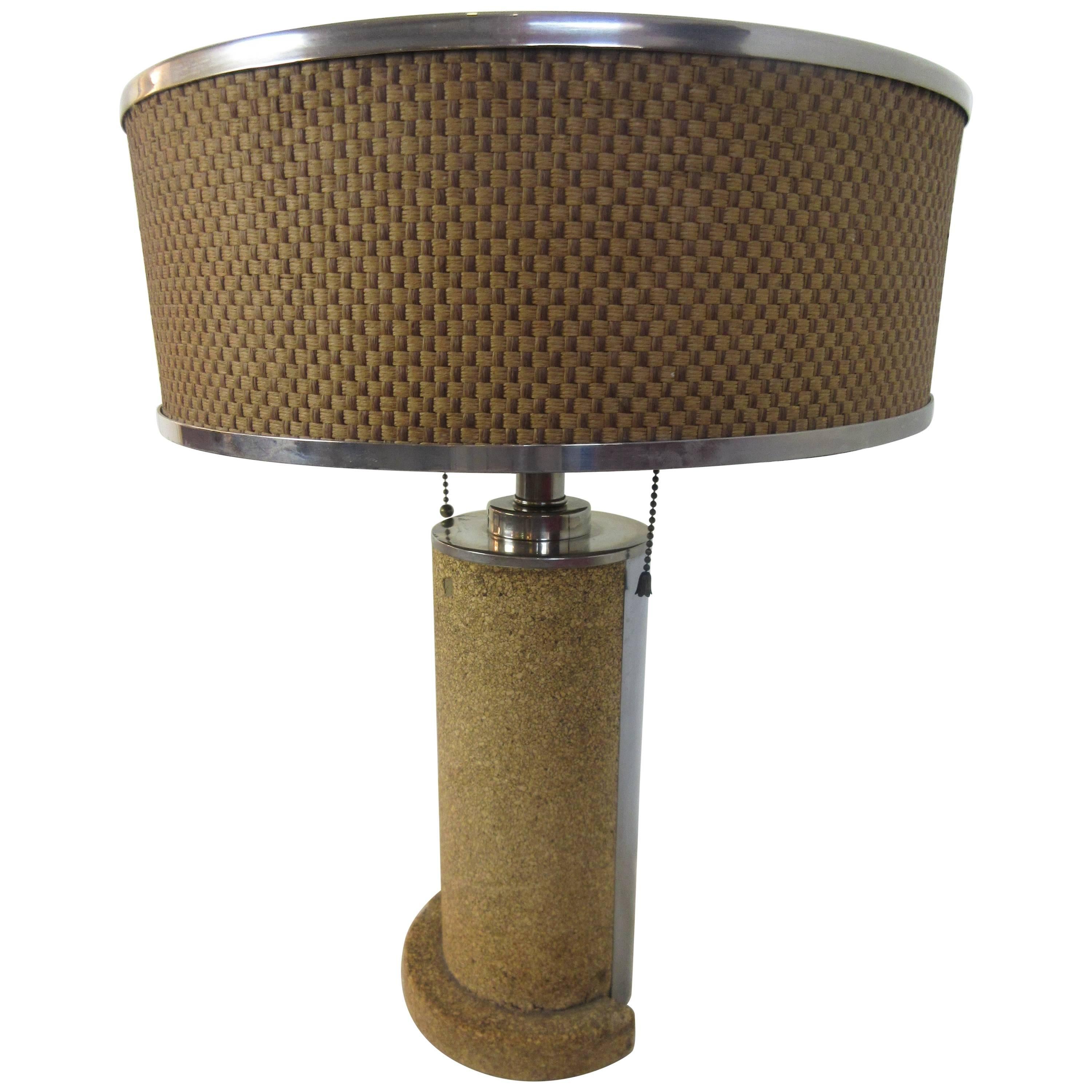 Cork and Chrome Machine Age Lamp Attributed to Russel Wright For Sale