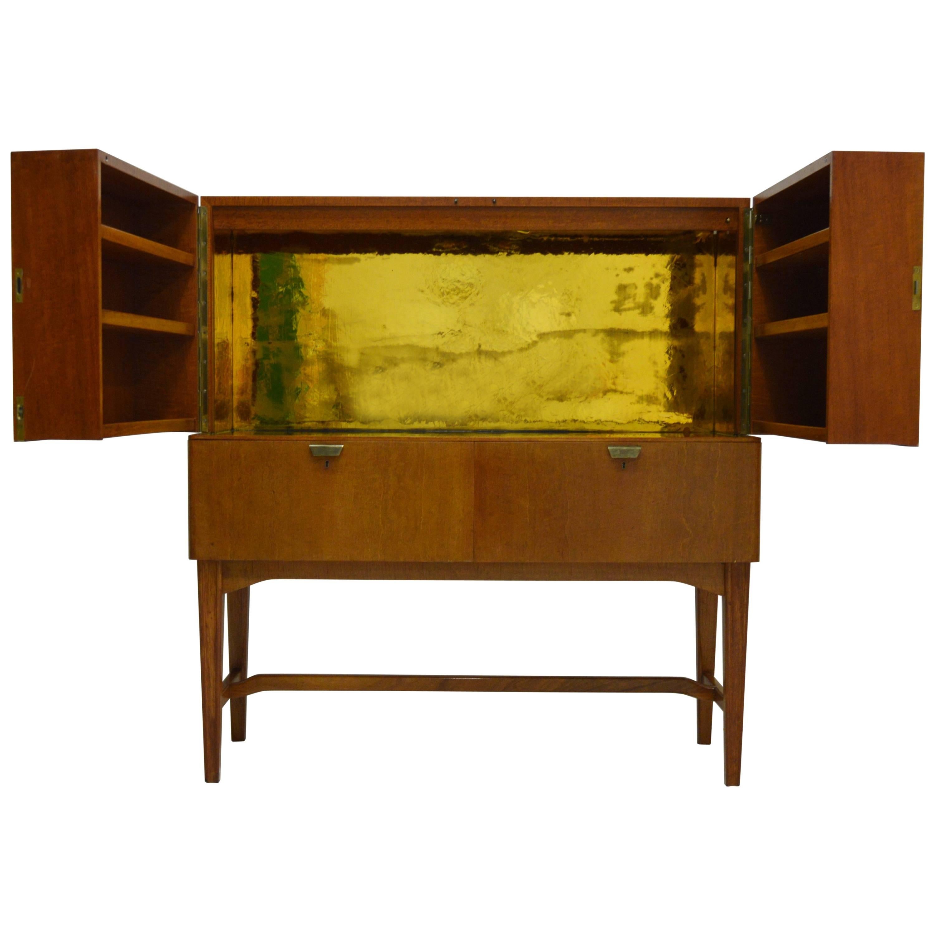 NK Bar Cabinet with Golden Mirror Inside, circa 1950s For Sale