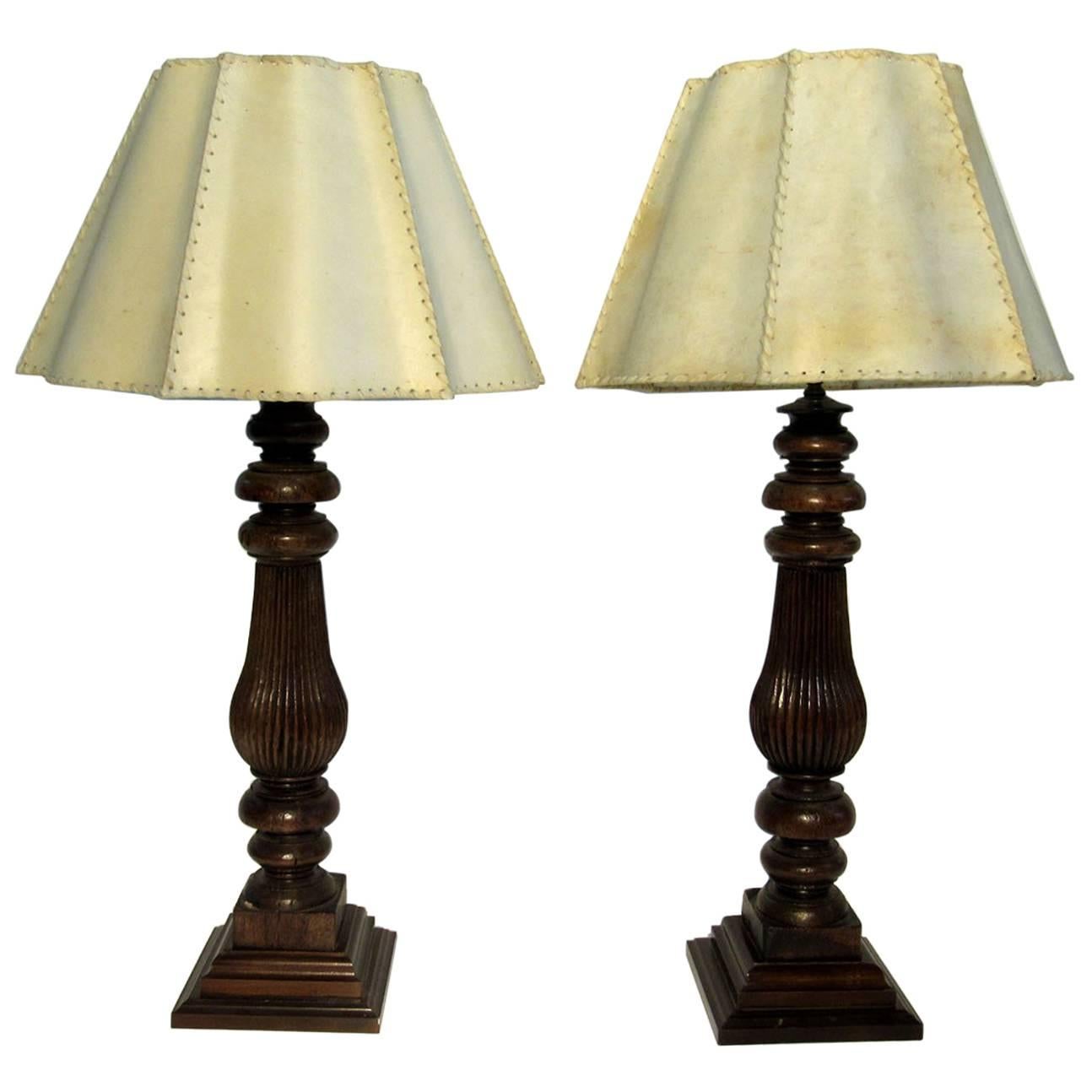 Late 19th Century Carved Wooden Lamps
