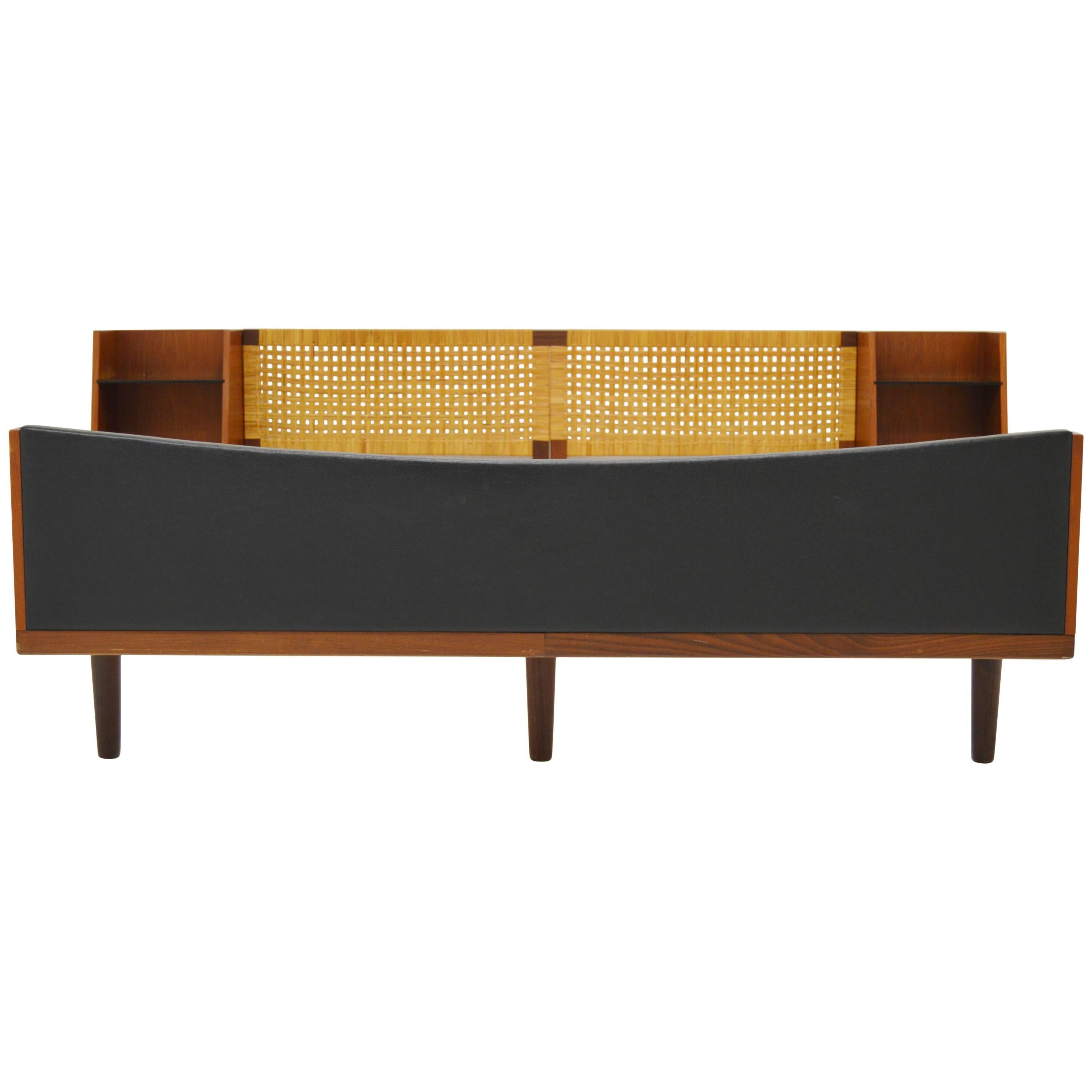 Midcentury Hans J Wegner Double Master Bed with Teak and Rattan For Sale
