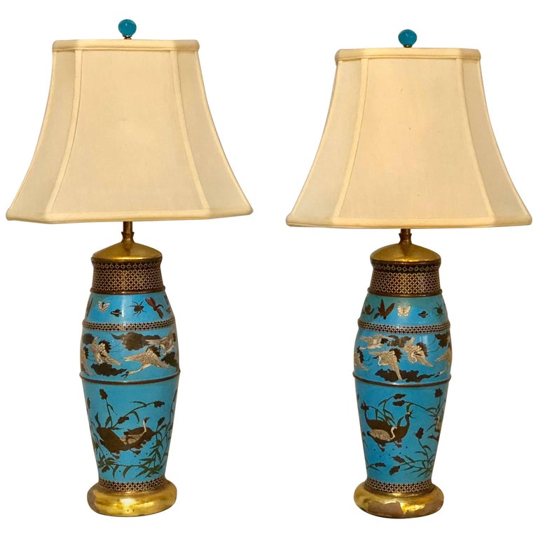 Pair Of Antique Chinese Table Lamps With Hand Painted Design Pair Of Antique Chinese Table Lamps With Hand Painted Design Animals For