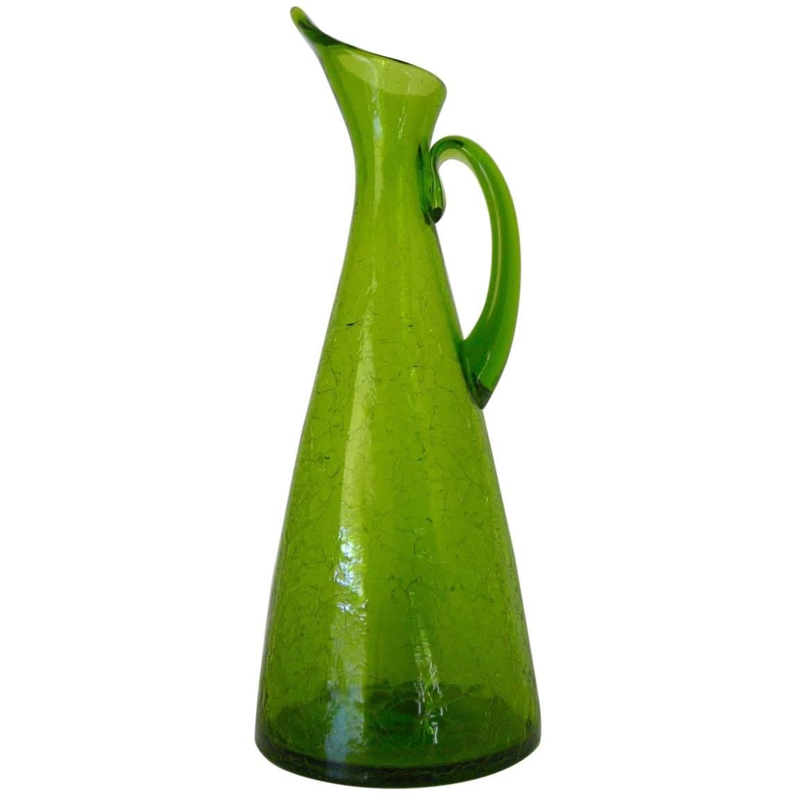 1963 Blenko Tall Crackle Glass 976 Pitcher by Winslow Anderson For Sale