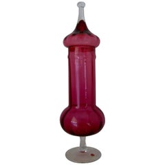 Retro Tall Empoli Mid-Century Modern Italian Cranberry Glass Apothecary Jar
