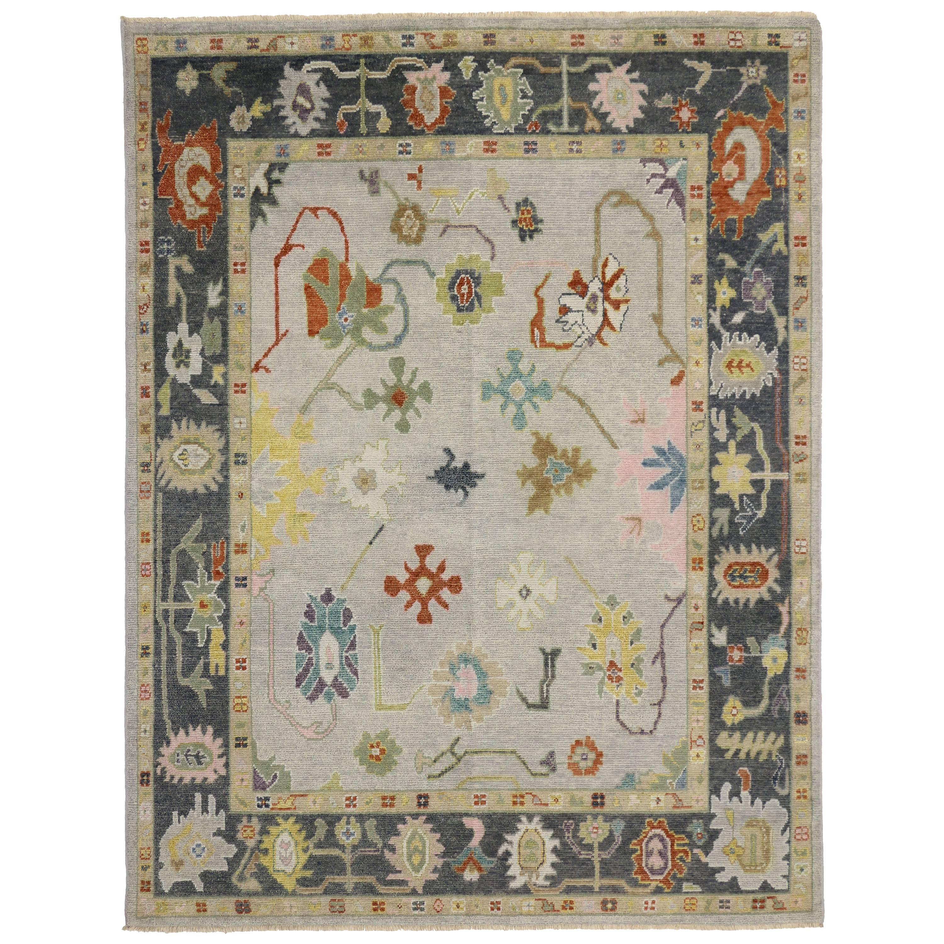 New Contemporary Oushak Style Rug with Boho Chic Style and Modern Design For Sale