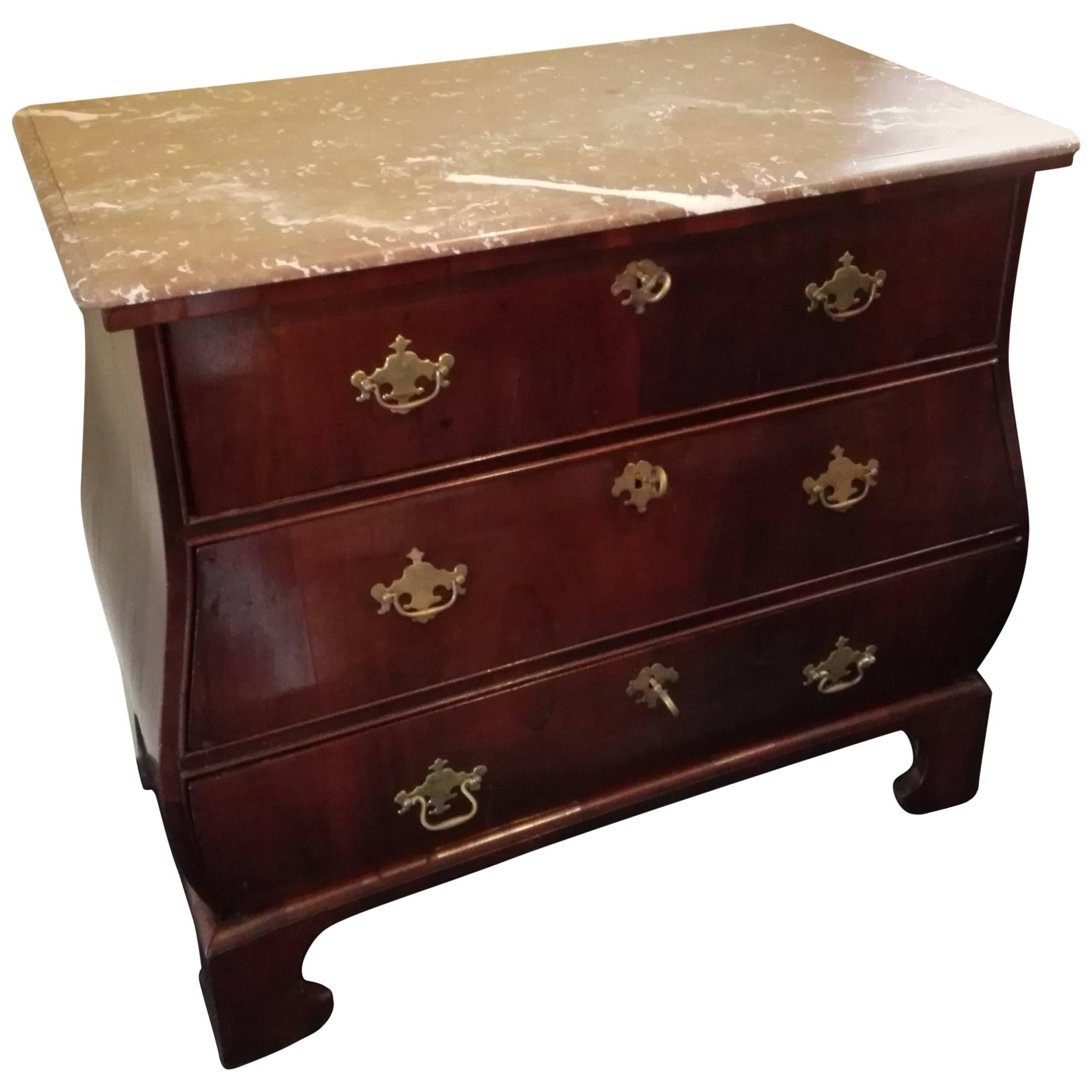 18th Century Baroque Cuba Mahogany Bombed Chest of Drawers Marble Plate For Sale