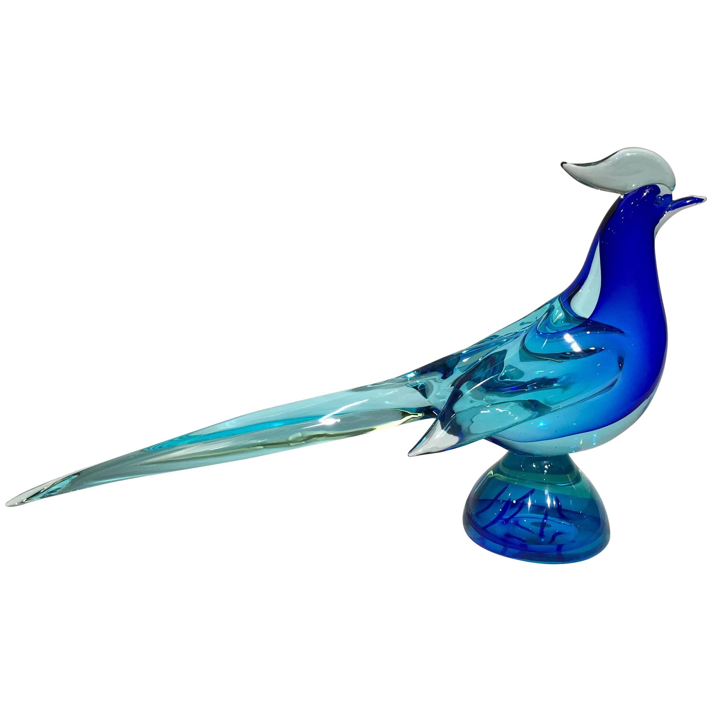 Archimede Seguso 1950 Blue Cobalt Cock in Murano Glass For Sale
