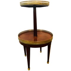 French Mahogany Marble-Top Dumbwaiter / Two-Tier Side Table with Brass Gallery