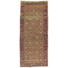 Antique Heriz Northwest Persian Runner, Handmade Rug Light Blue, Taupe, Rust Red 8