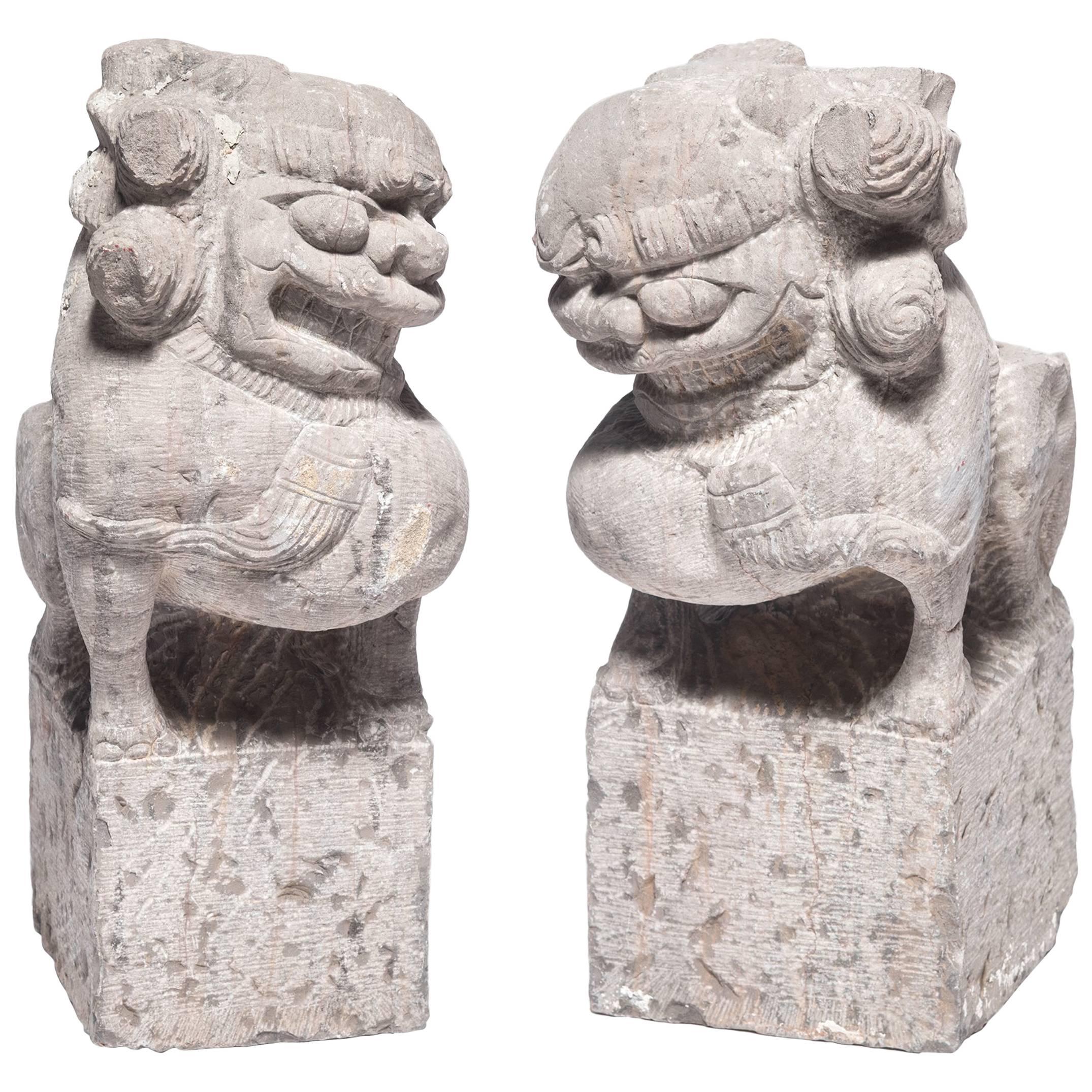 Pair of 19th Century Chinese Stone Fu Dogs