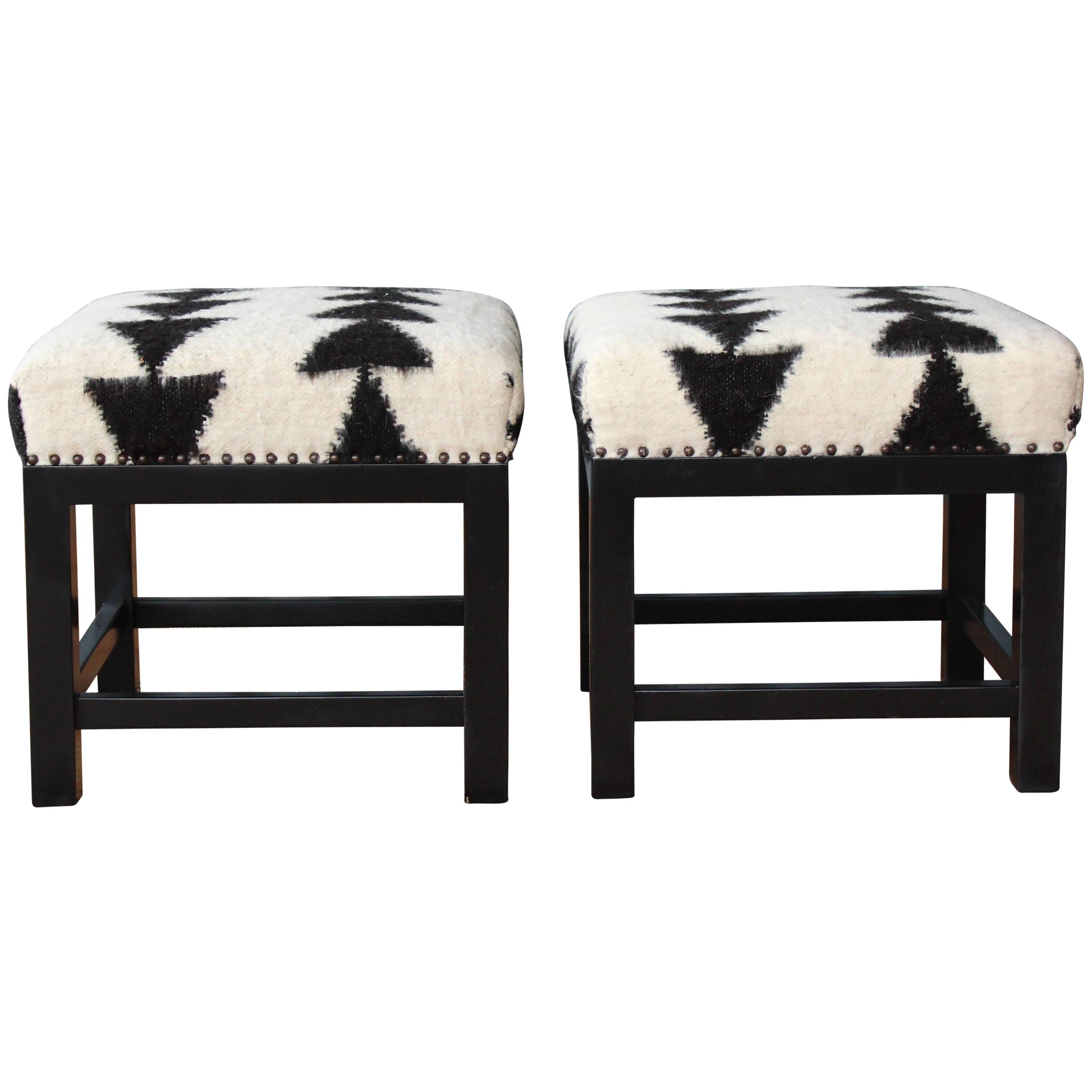 Pair of Stools with Wool Upholstery by Hollywood at Home