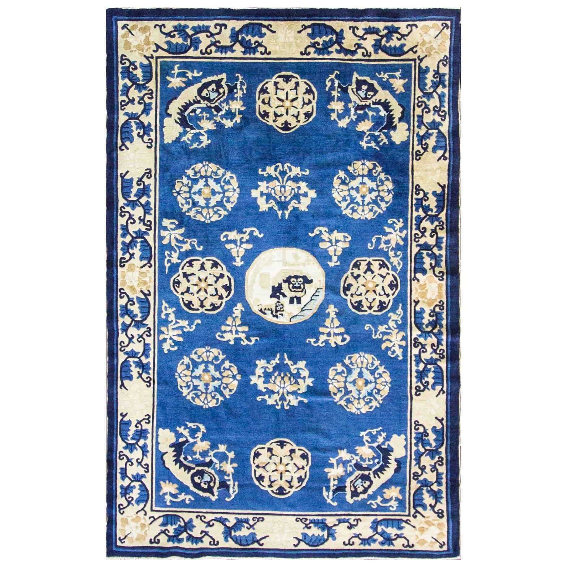 Antique Art Deco Chinese Peking Dragon Carpet