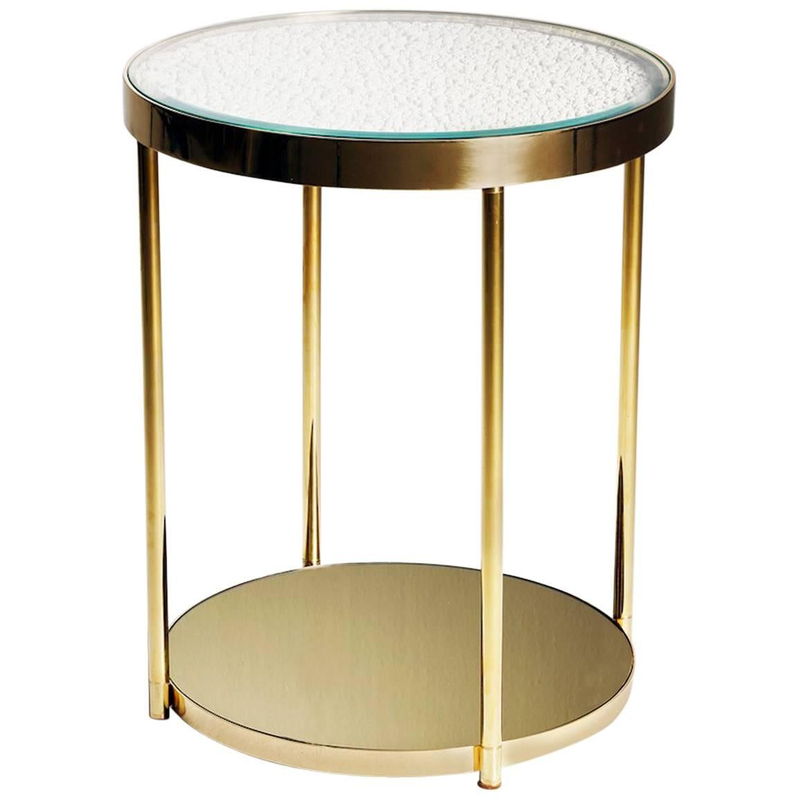 Hemlock Side Table End Table Polished Brass and Gold Mirrored Glass For Sale