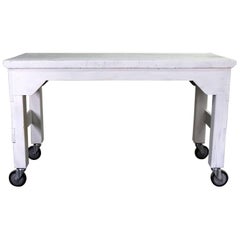 Retro Primitive Industrial Farmhouse Style White Painted Rolling Work Table Island