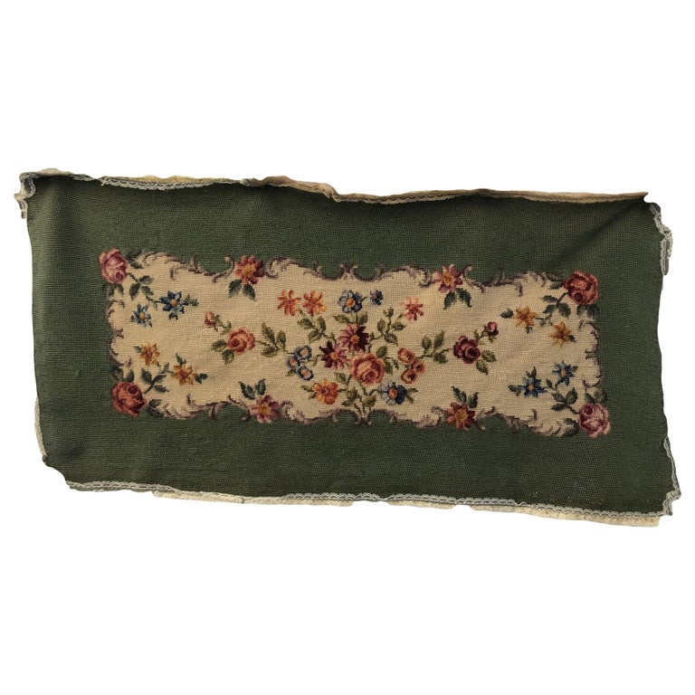 French Antique Needlepoint Bench Cover, Floral Motif in Silk and Wool