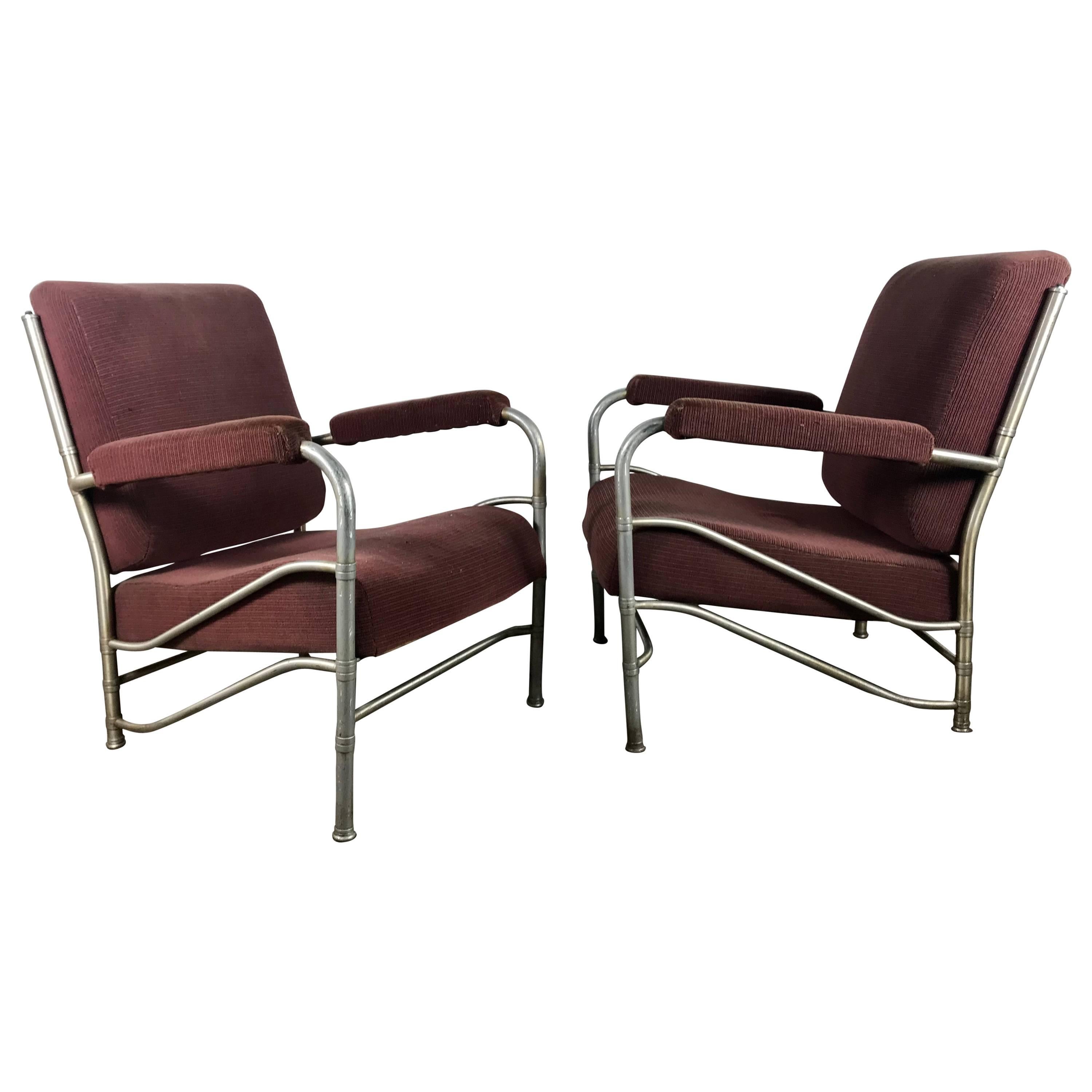 Classic Pair of Art Deco Machine Age Aluminium Lounge Chairs by Warren McArthur For Sale