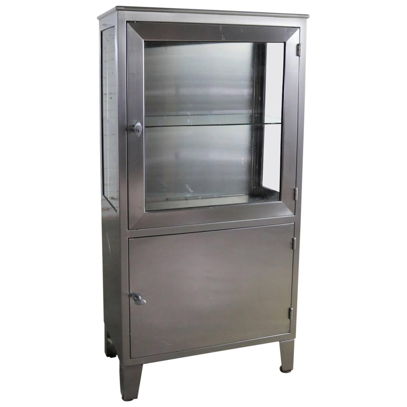 Vintage Petite Stainless Steel Industrial or Medical Display Storage Cabinet