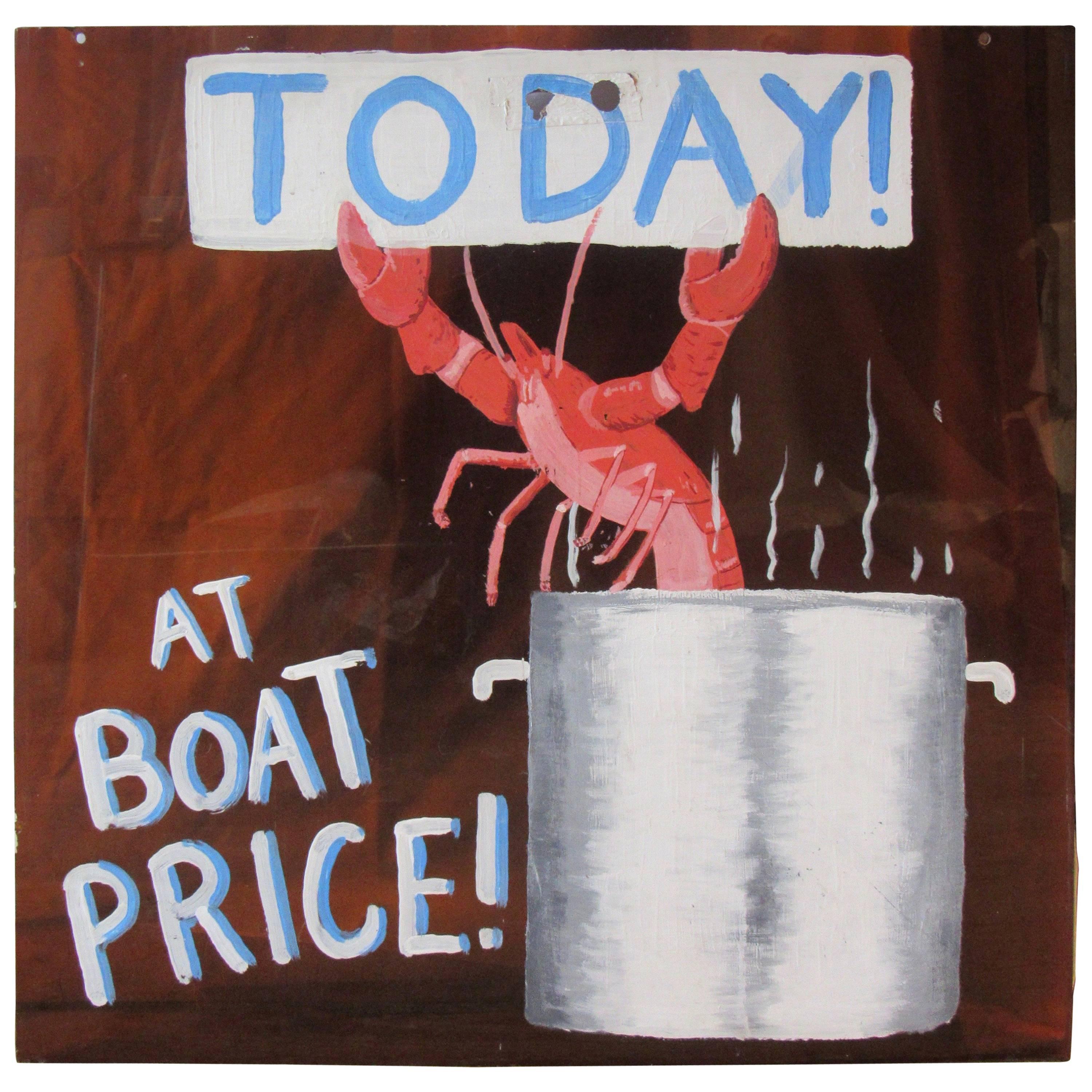 Midcentury Lobster for Sale Hand-Painted Sign on Bronze Lucite, 1960s-1970s