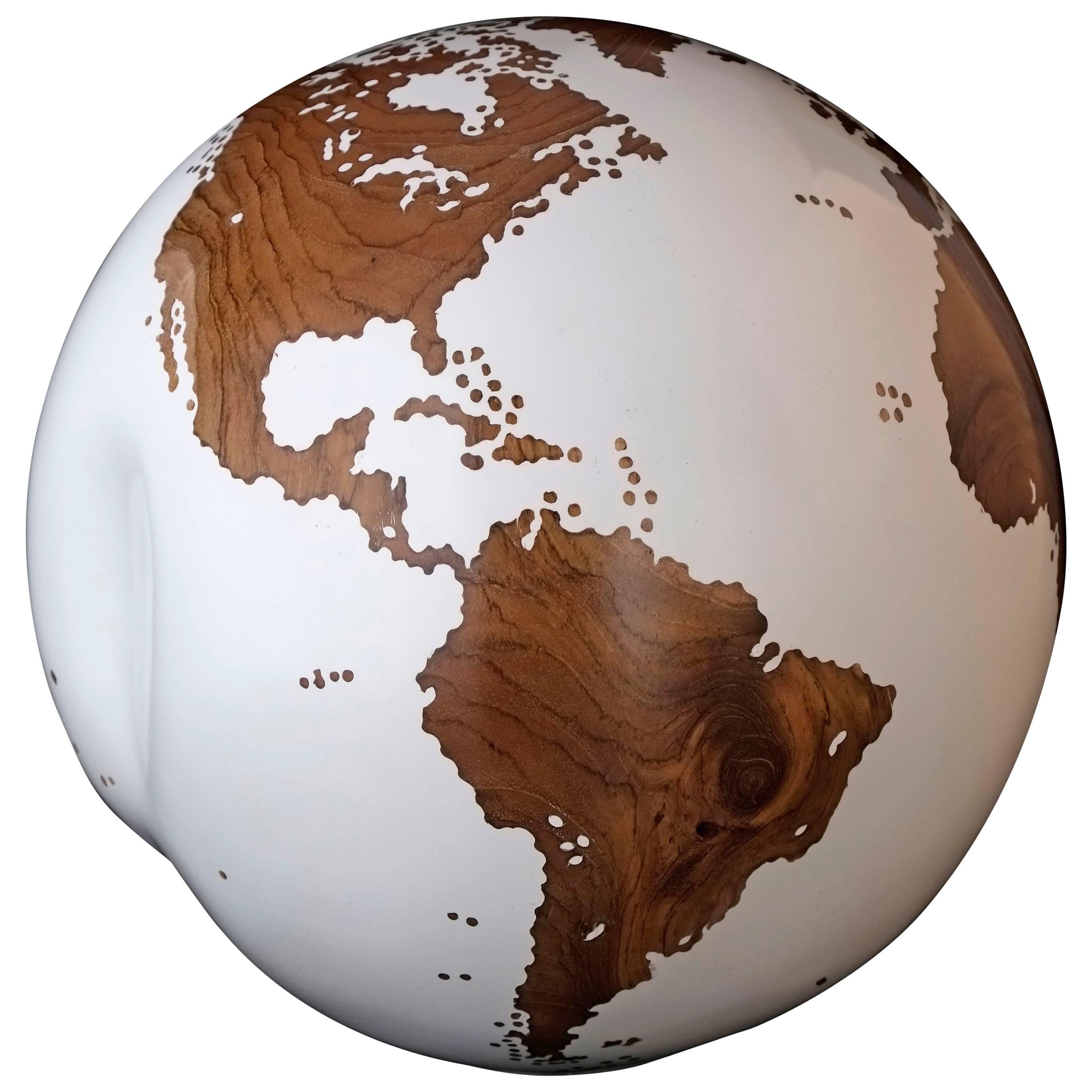 Classic Teak Root Globe with Acrylic White Resin Finishing, 25 cm