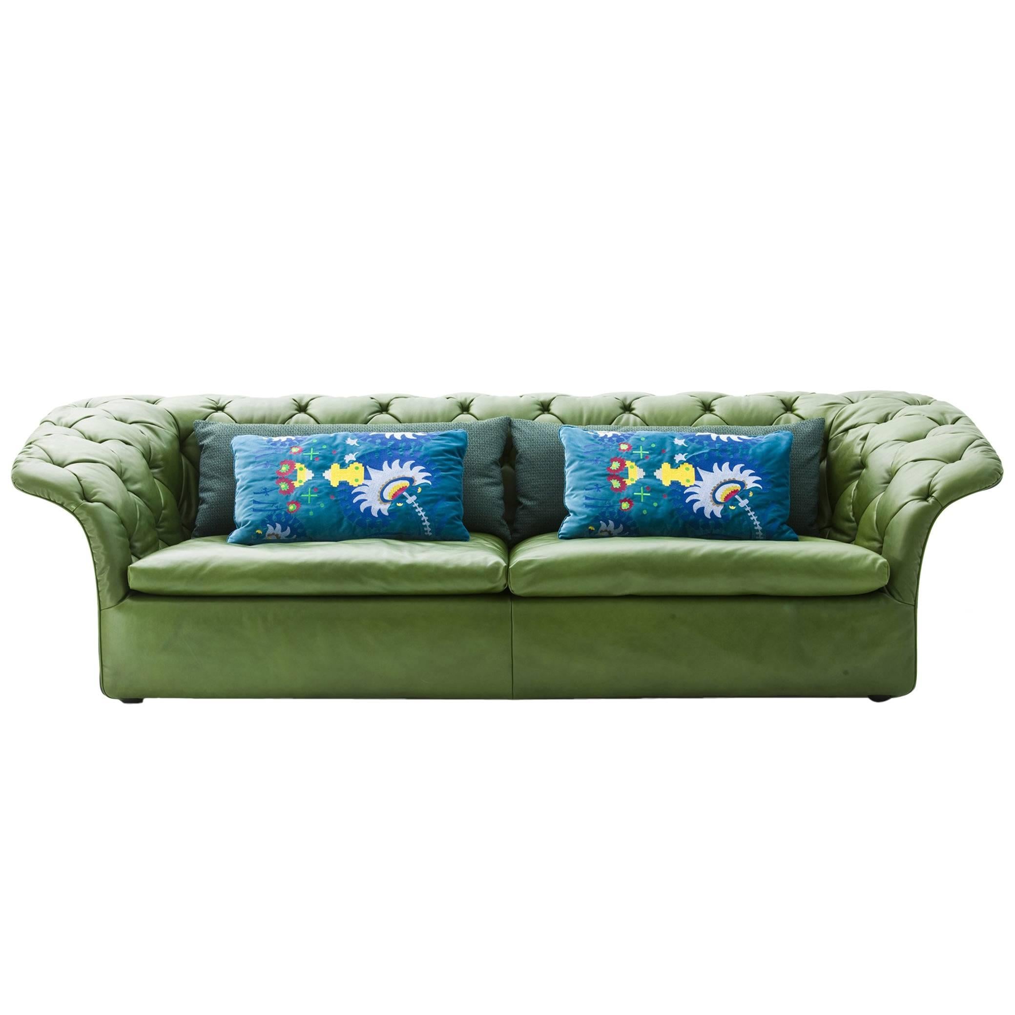 Moroso Bohemian Three-Seat Sofa in Tufted Leather by Patricia Urquiola For Sale