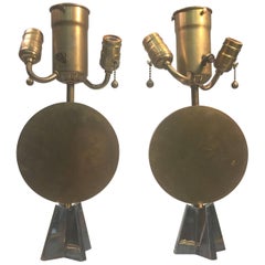 Pair of Art Deco Bronze Cubist Lamps