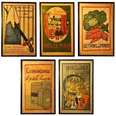 Antique French First World Lithograph Posters by Children to Support War Effort