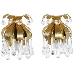 Gilded Brass and Crystal Sconces from Palwa, 1970s, Set of Two