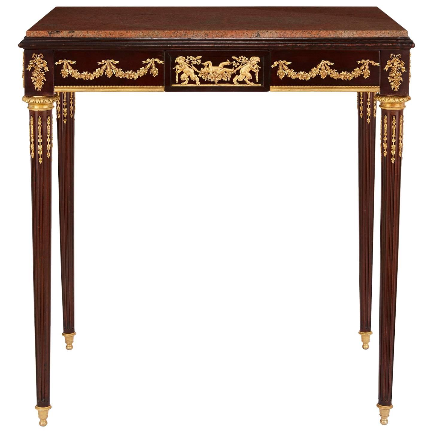 Antique French Gilt Bronze-Mounted Mahogany Side Table For Sale