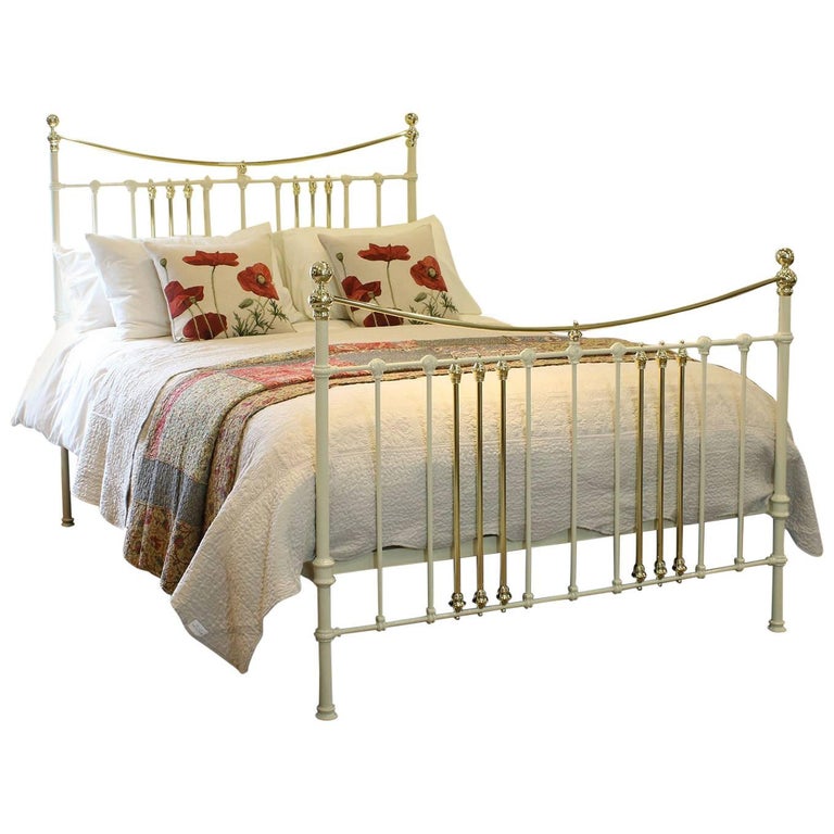 Cream Brass and Iron Bed, MK141 at 1stDibs