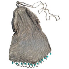 Sterling Silver Mesh Weave beaded bag, ca 1900