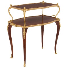 French Gilt Bronze Mounted Parquetry Two-Tiered Tea Table