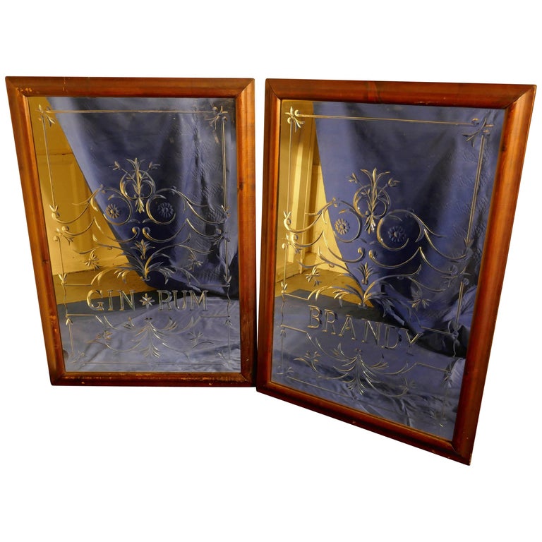 Pair of Large Etched Glass Pub Mirrors at 1stDibs pub mirrors for