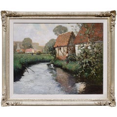 George Ames Aldrich Impressionist Oil Painting Summer Stream, 1908