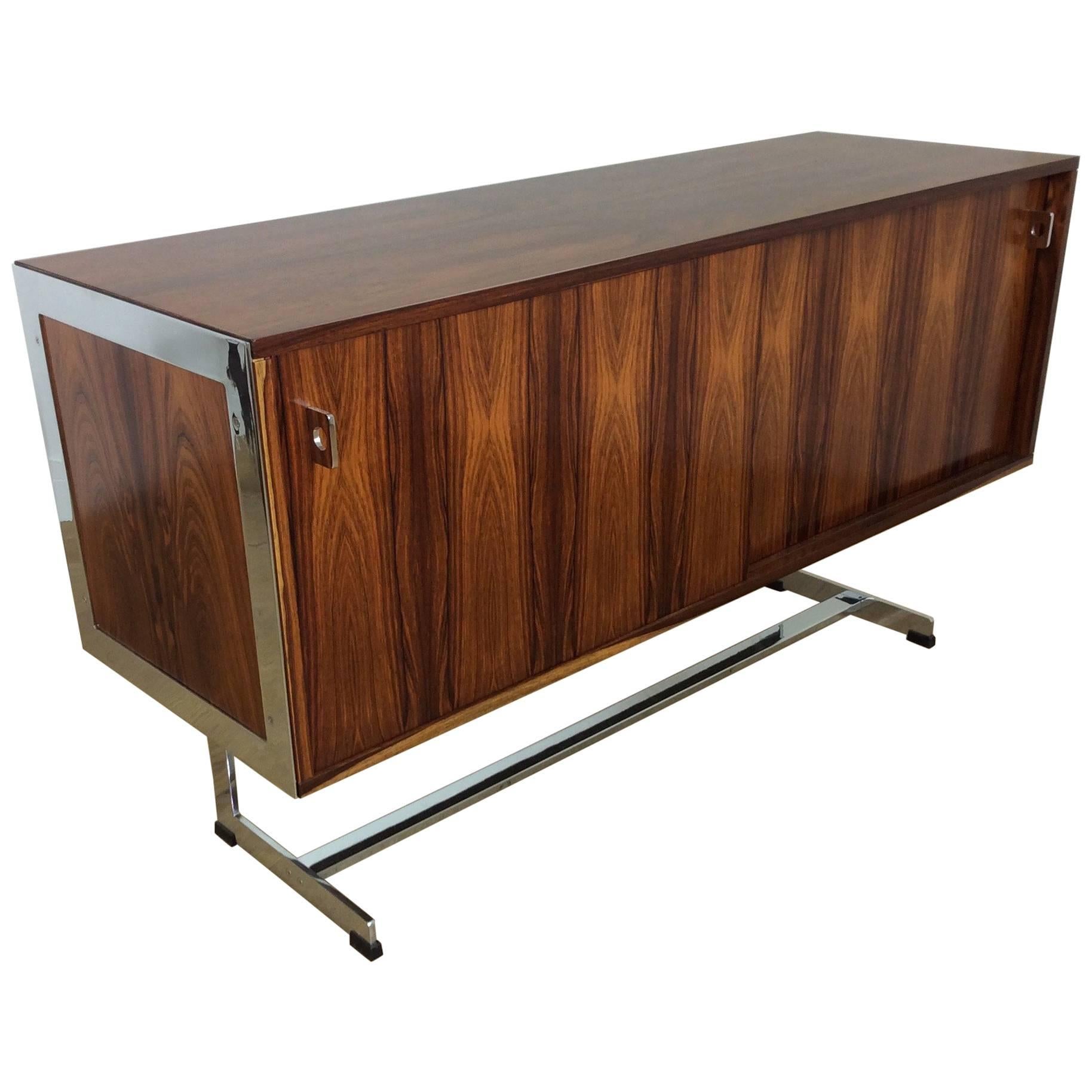 Midcentury Rosewood and Chrome Sideboard or Credenza by Merrow Associates